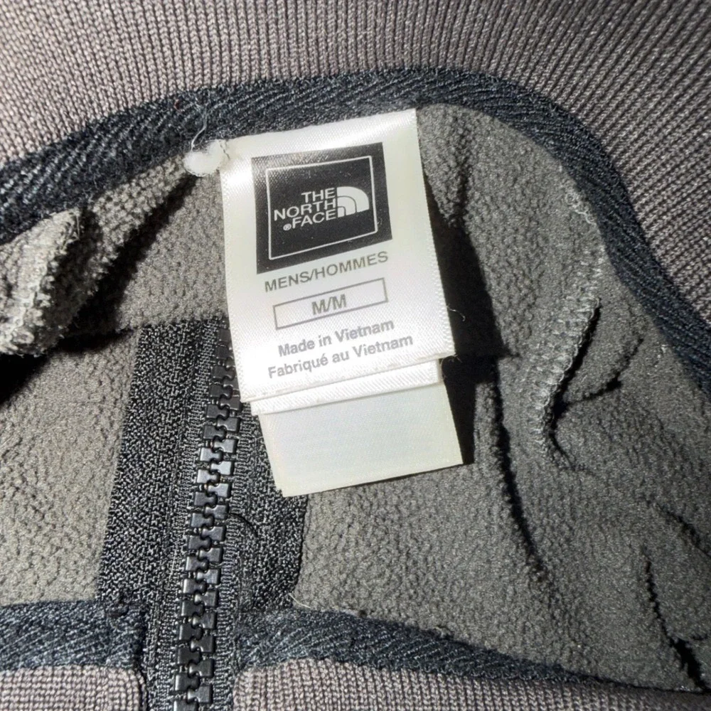 The North Face Track Jacket Mens Medium Grey Full Zip Striped Rib Mock Neck Logo
